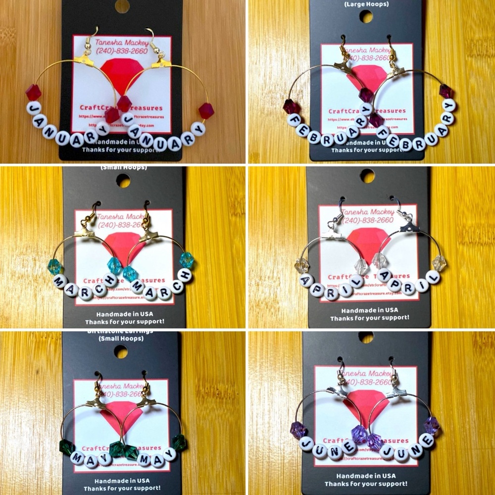 Handmade Birthstone Bead Hoop Earrings Austrian Bicone Crystal